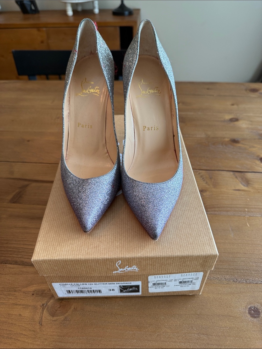 Christian Louboutin Silver-Purple Glitter Pointed Toe Pumps
